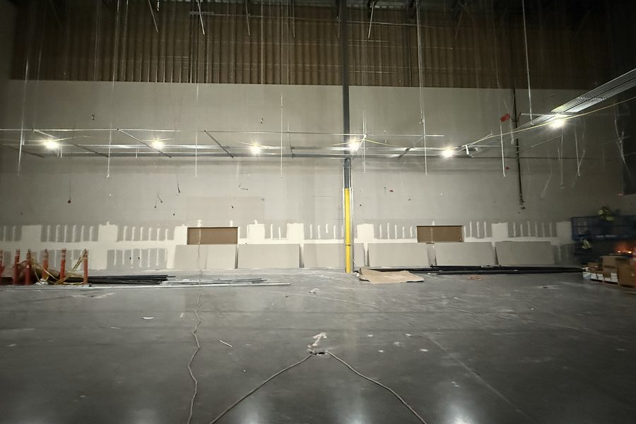 Warehouse interior with new drywall walls